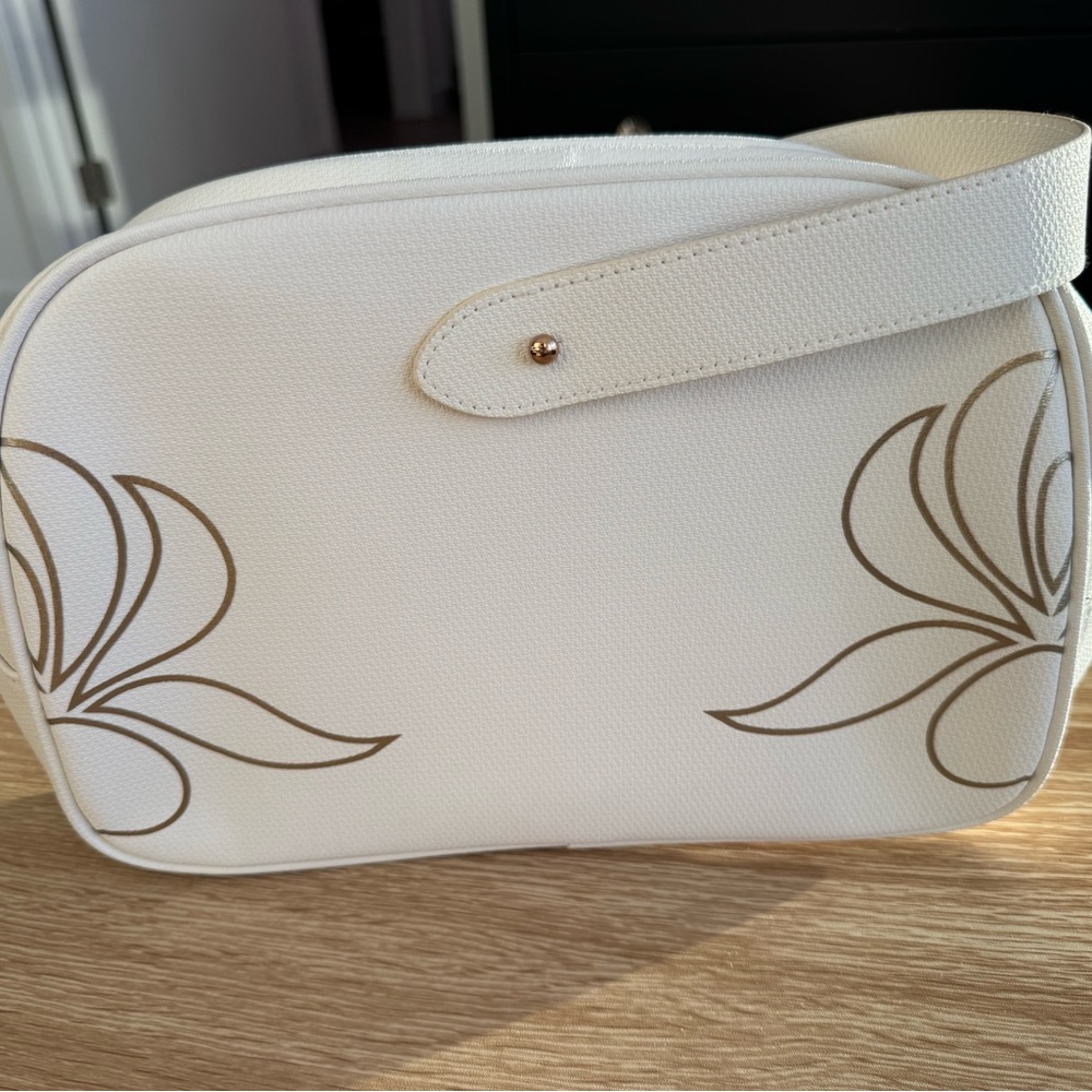 Sisley-Paris White and Silver Floral Cosmetic Bag